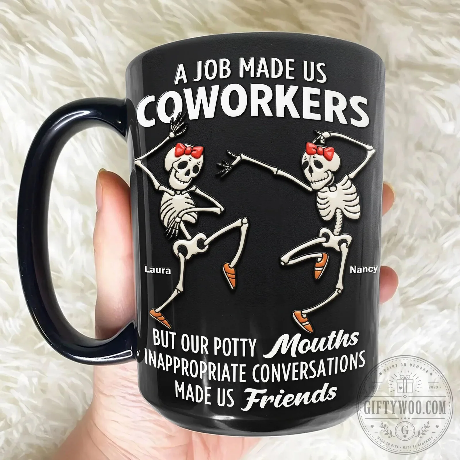 Funny Coworker Skeletons Personalized Coffee Mug, Inappropriate Conversations Friends Gift
