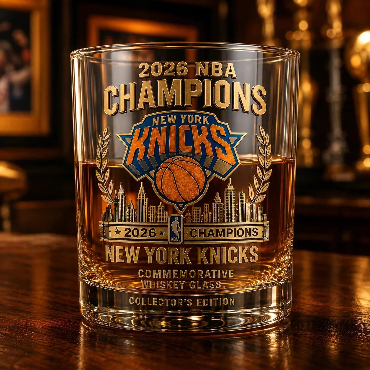 Commemorative Whiskey Glass for the 2026 NBA Champions New York Knicks
