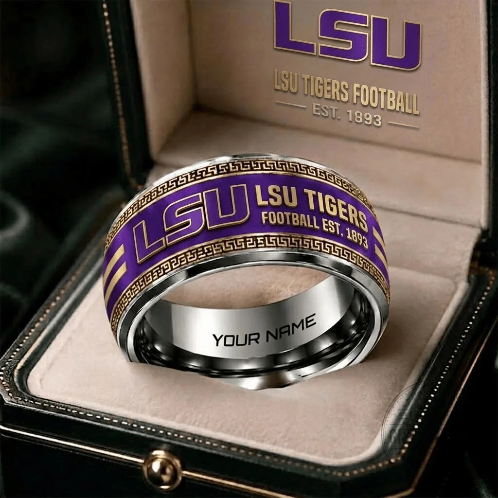 LSU Tigers Football Personalized Name Engraved Silver Ring