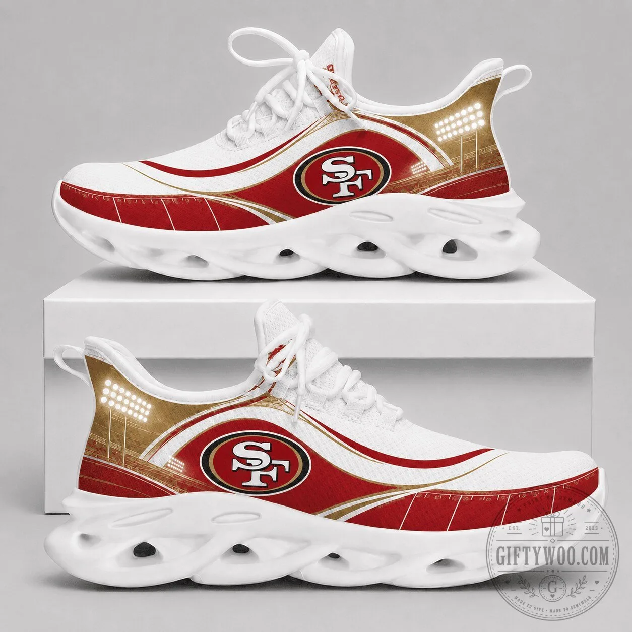 San Francisco 49ers NFL Team Logo Red Gold White Chunky Athletic Shoes