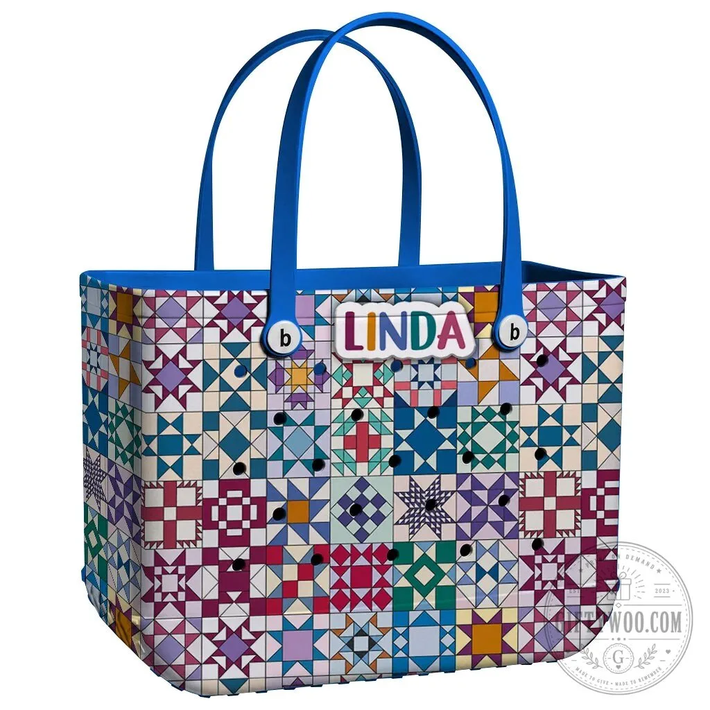 Quilt Blocks Pattern Personalized EVA Beach Bag with Linda Name Tag 23 Quilt Blocks Pattern Personalized EVA Beach Bag with Linda Name Tag