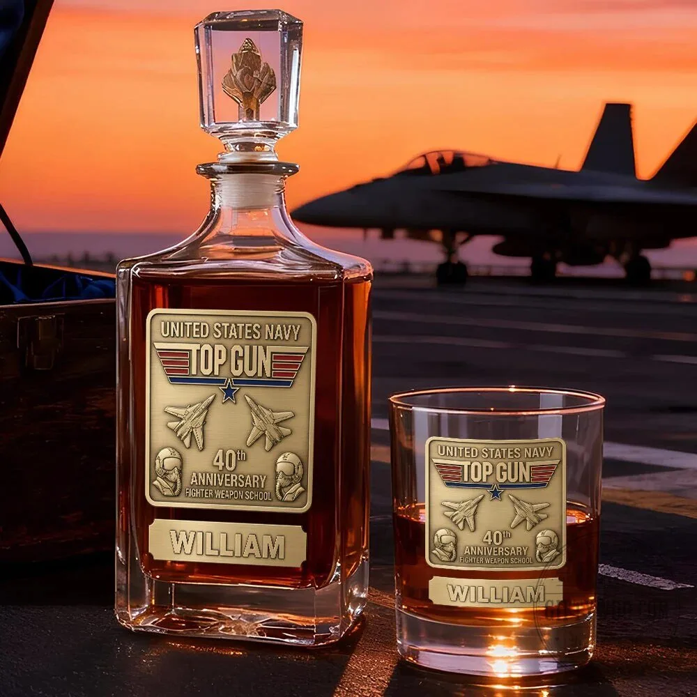 United States Navy Top Gun 40th Anniversary Fighter Weapon School Decanter Set
