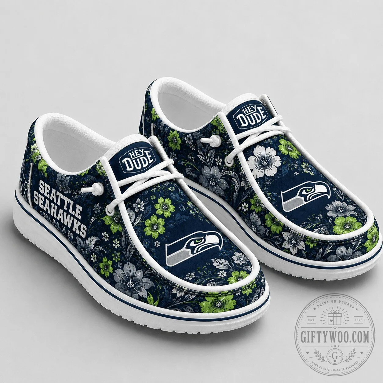 Seattle Seahawks NFL Team Floral Pattern Casual Loafer Shoes for Adults