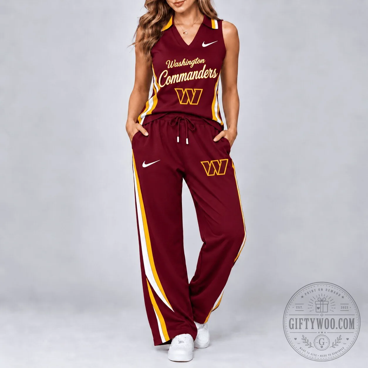 Washington Commanders Women's Sleeveless V-Neck Sporty Top and Wide-Leg Pants Set