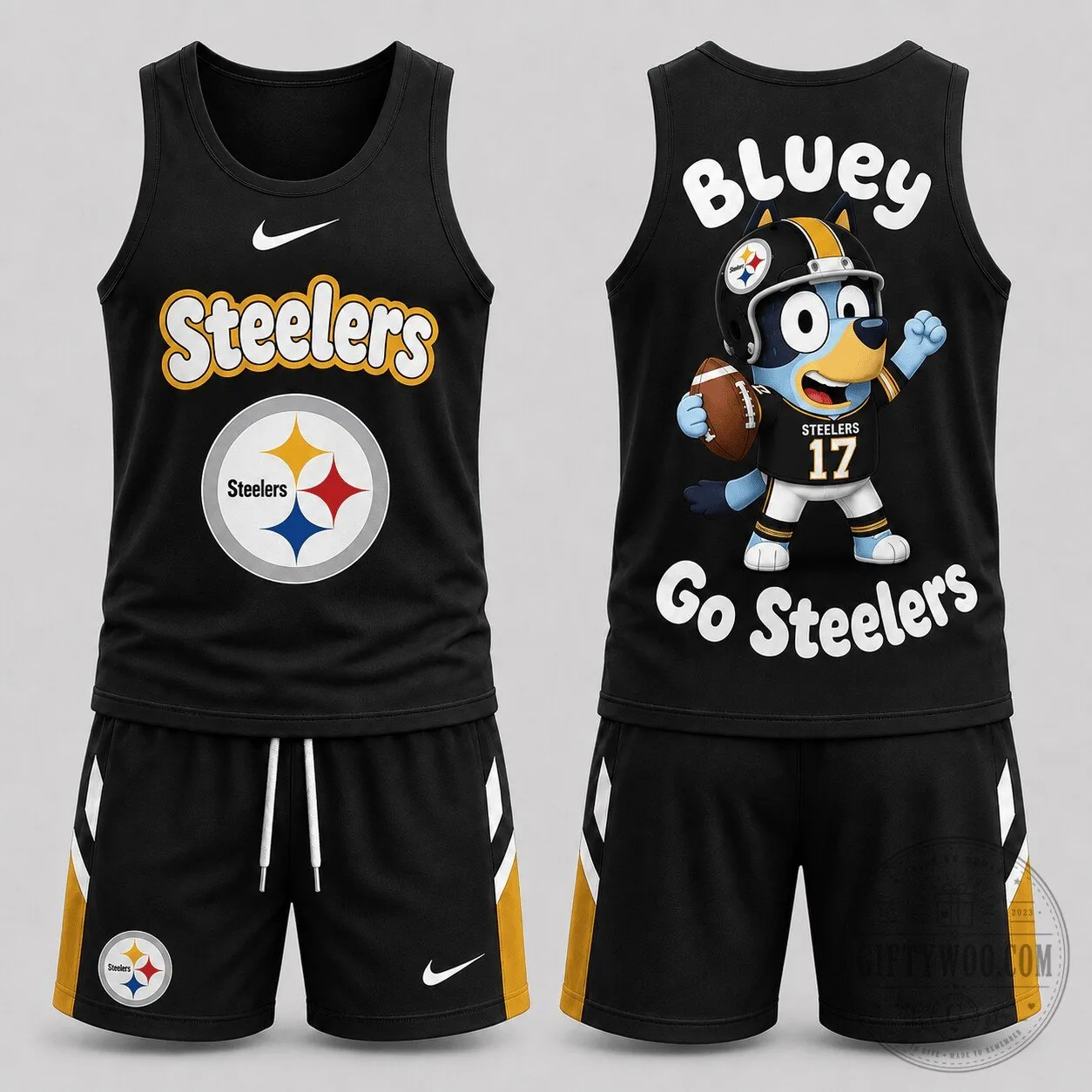 Pittsburgh Steelers Bluey Cartoon Character Football Fan Tank Top and Shorts Set