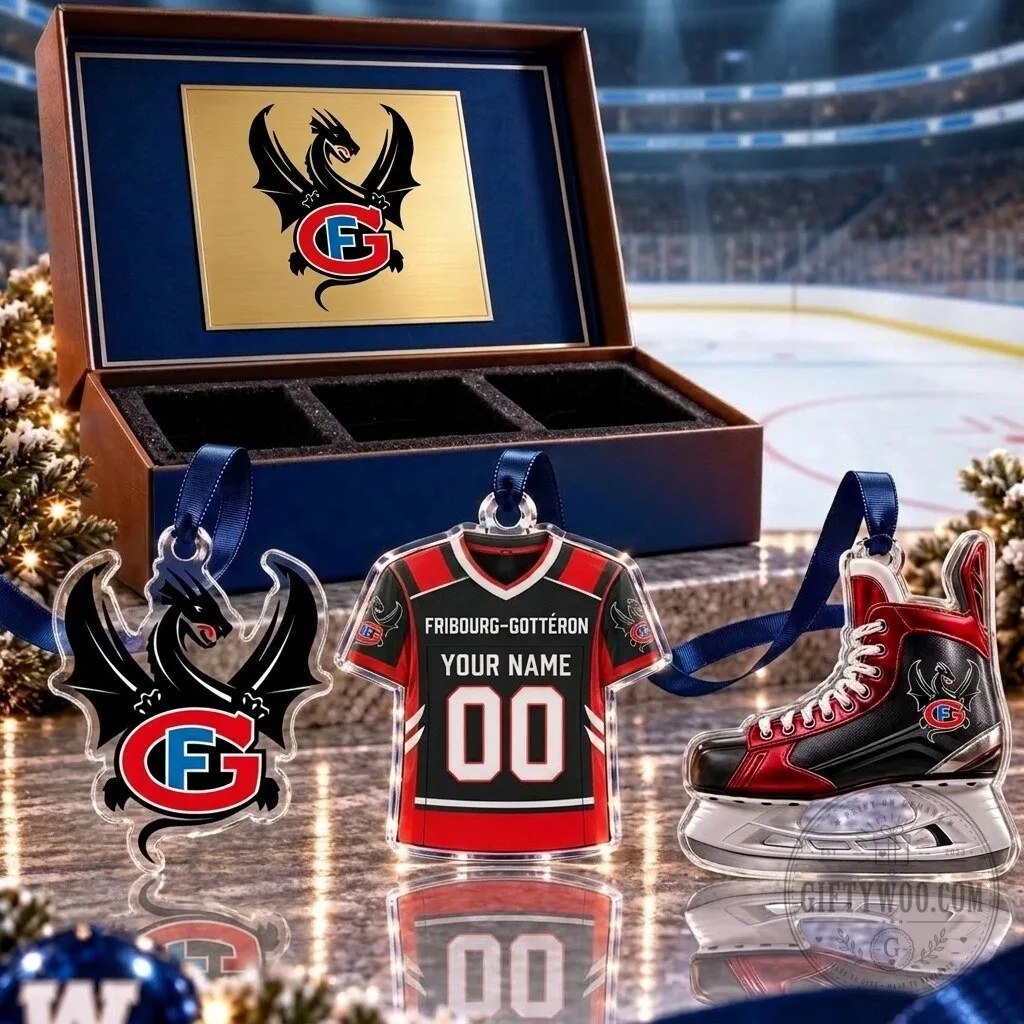 Fribourg Gottéron National League Ice Hockey Team Acrylic Christmas Ornament Set