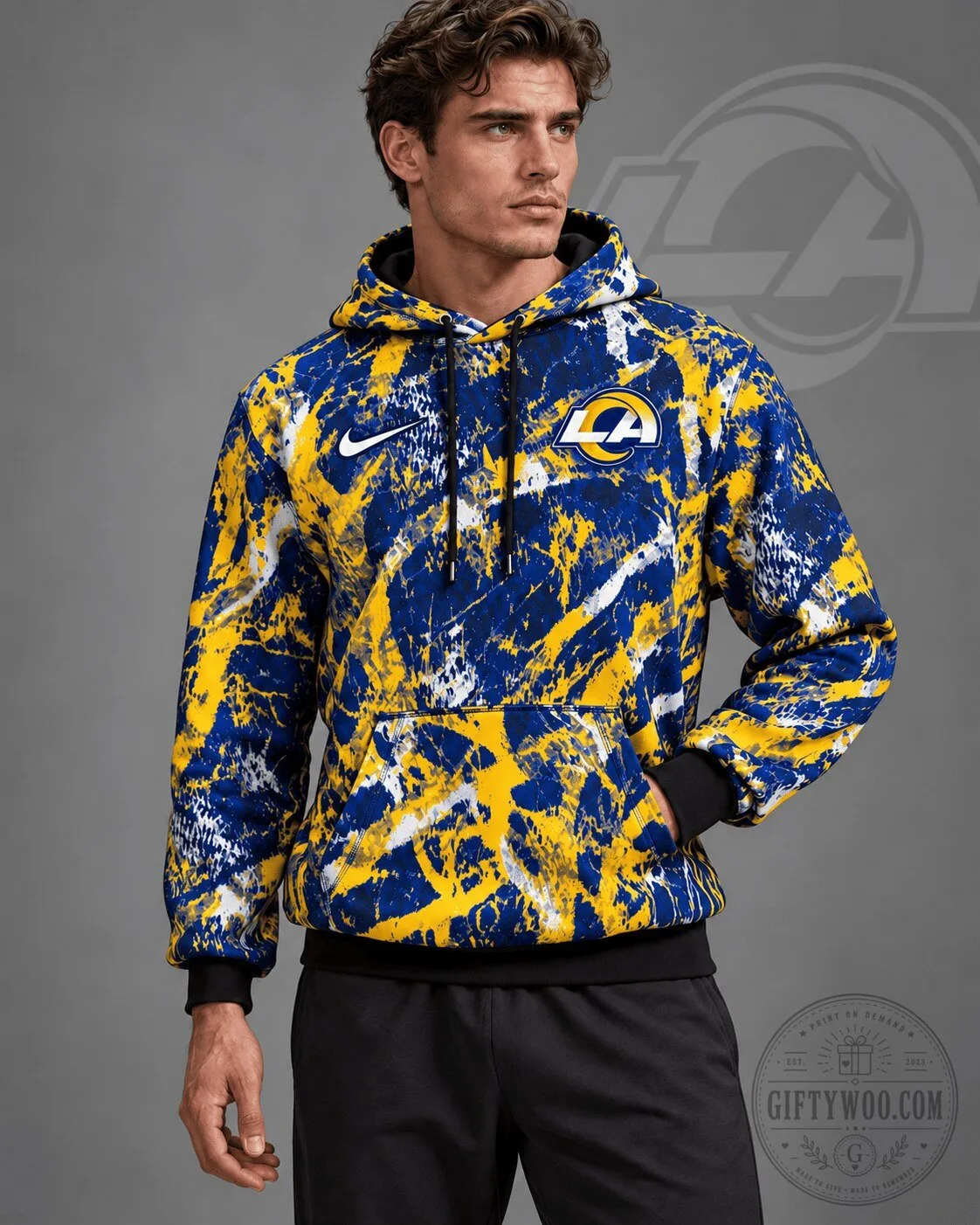 Los Angeles Rams Distressed Brush Camouflage Pattern Hoodie