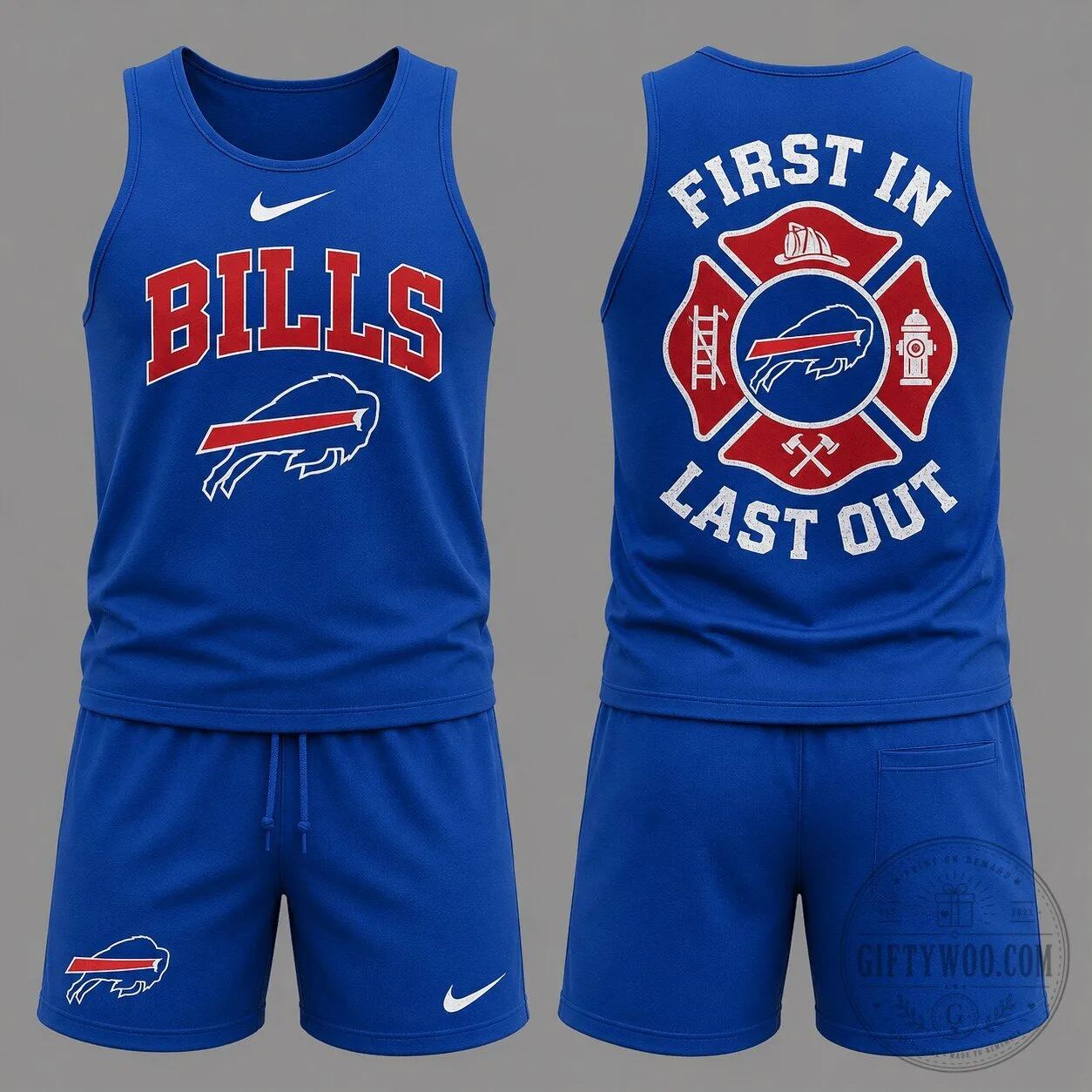 Buffalo Bills First In Last Out Firefighter Blue Tank Top and Shorts Set