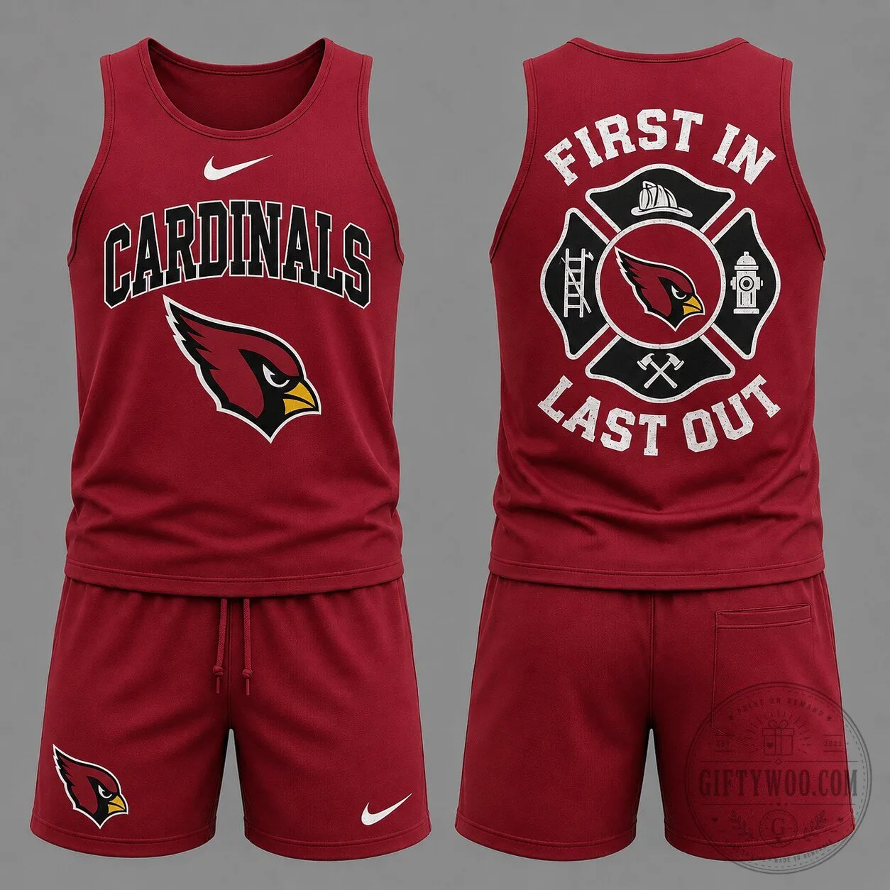 Arizona Cardinals Firefighter First In Last Out Men's Tank Top and Shorts Set