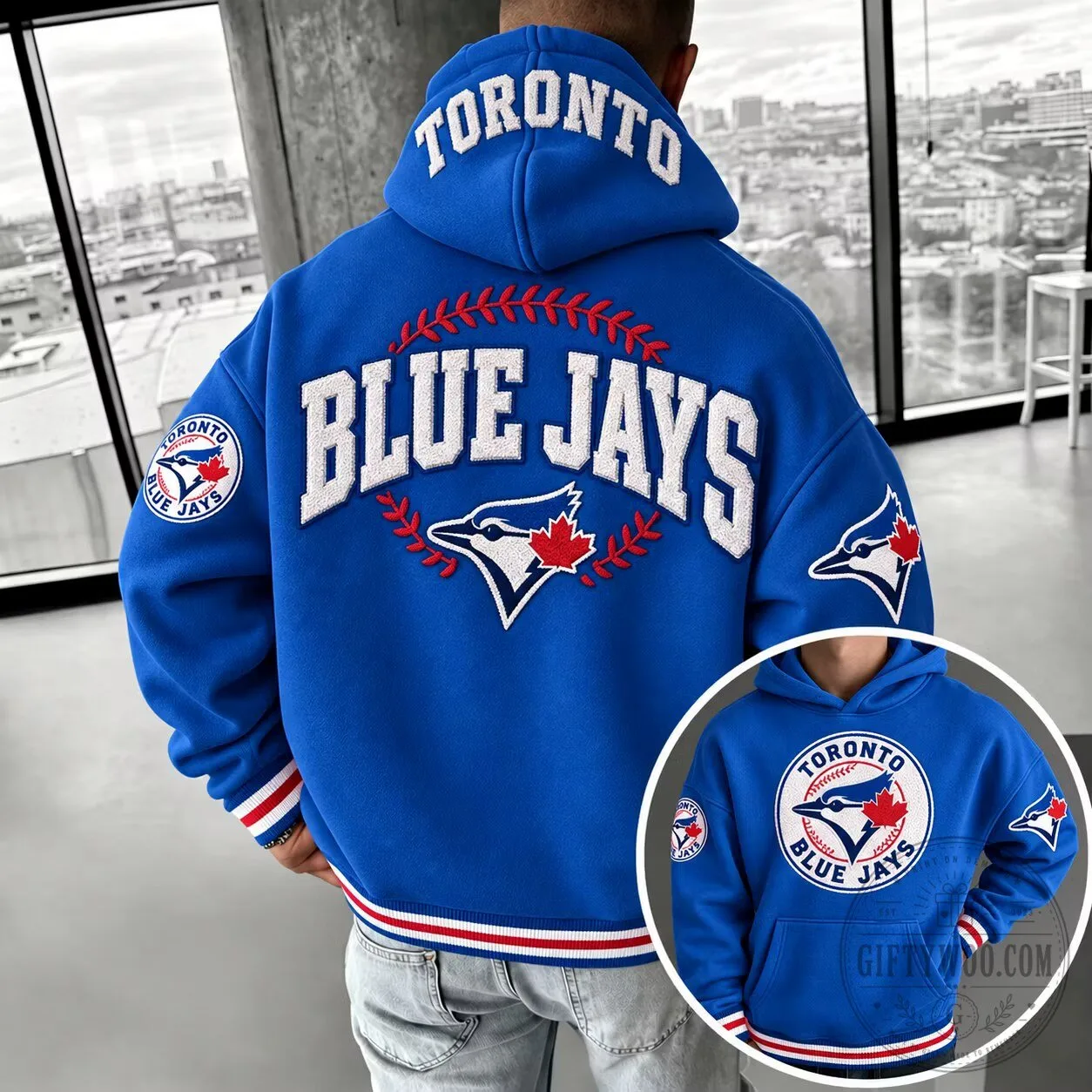 Toronto Blue Jays Embroidered Baseball Team Logo Royal Blue Hoodie 2 Toronto Blue Jays Embroidered Baseball Team Logo Royal Blue Hoodie