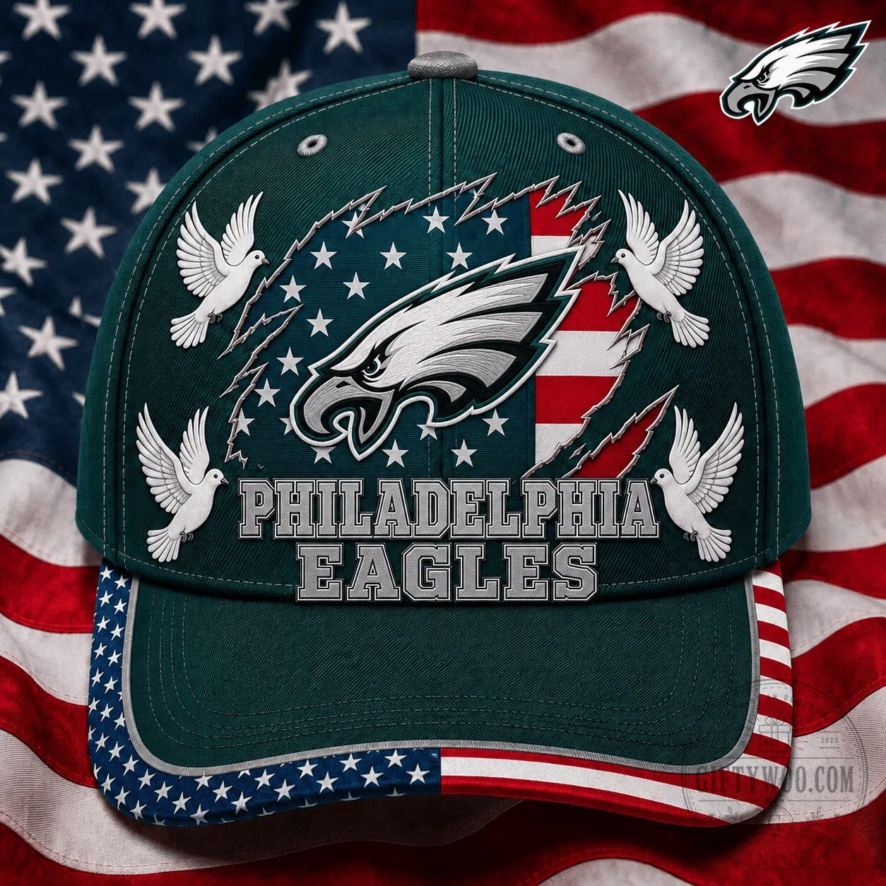 Philadelphia Eagles Football Team Logo American Flag Cap Hat