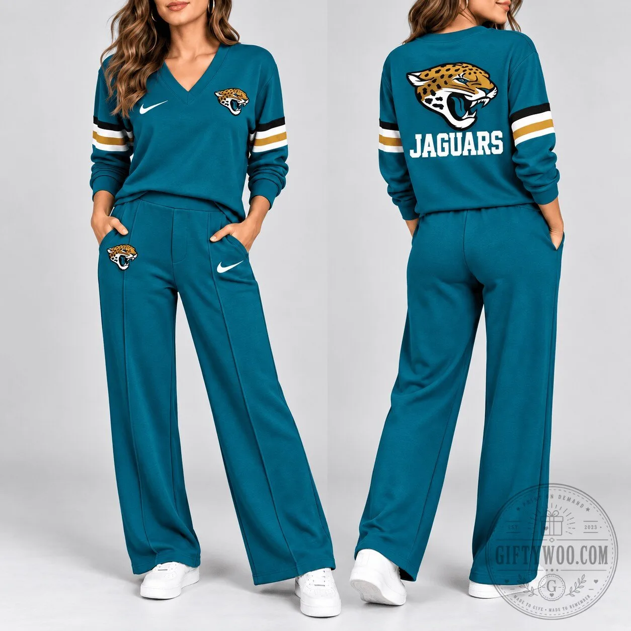 Jacksonville Jaguars Women's Teal V-Neck Lounge Set with Team Logo