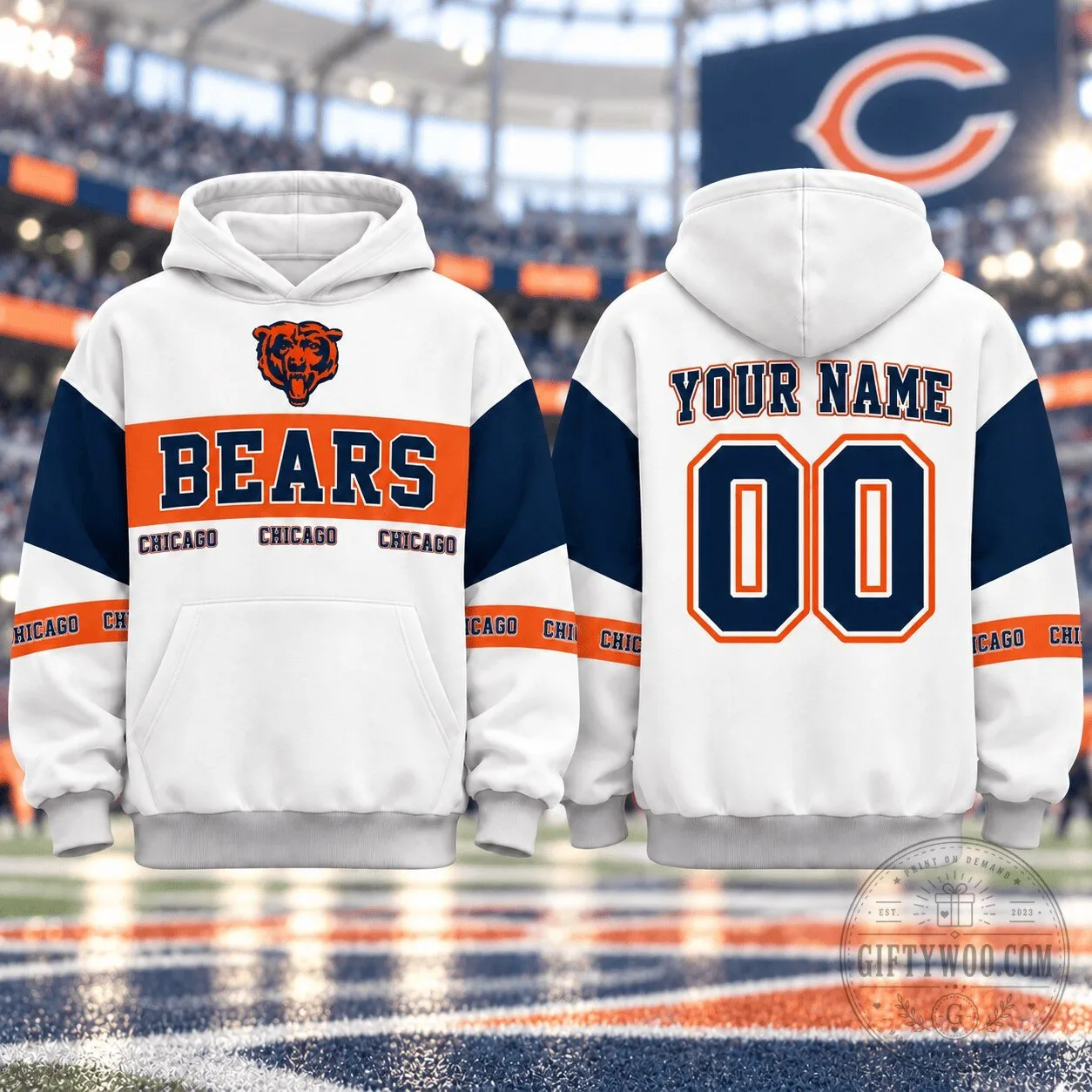 Chicago Bears Gridiron Heritage Varsity Style Custom Name and Number Hoodie