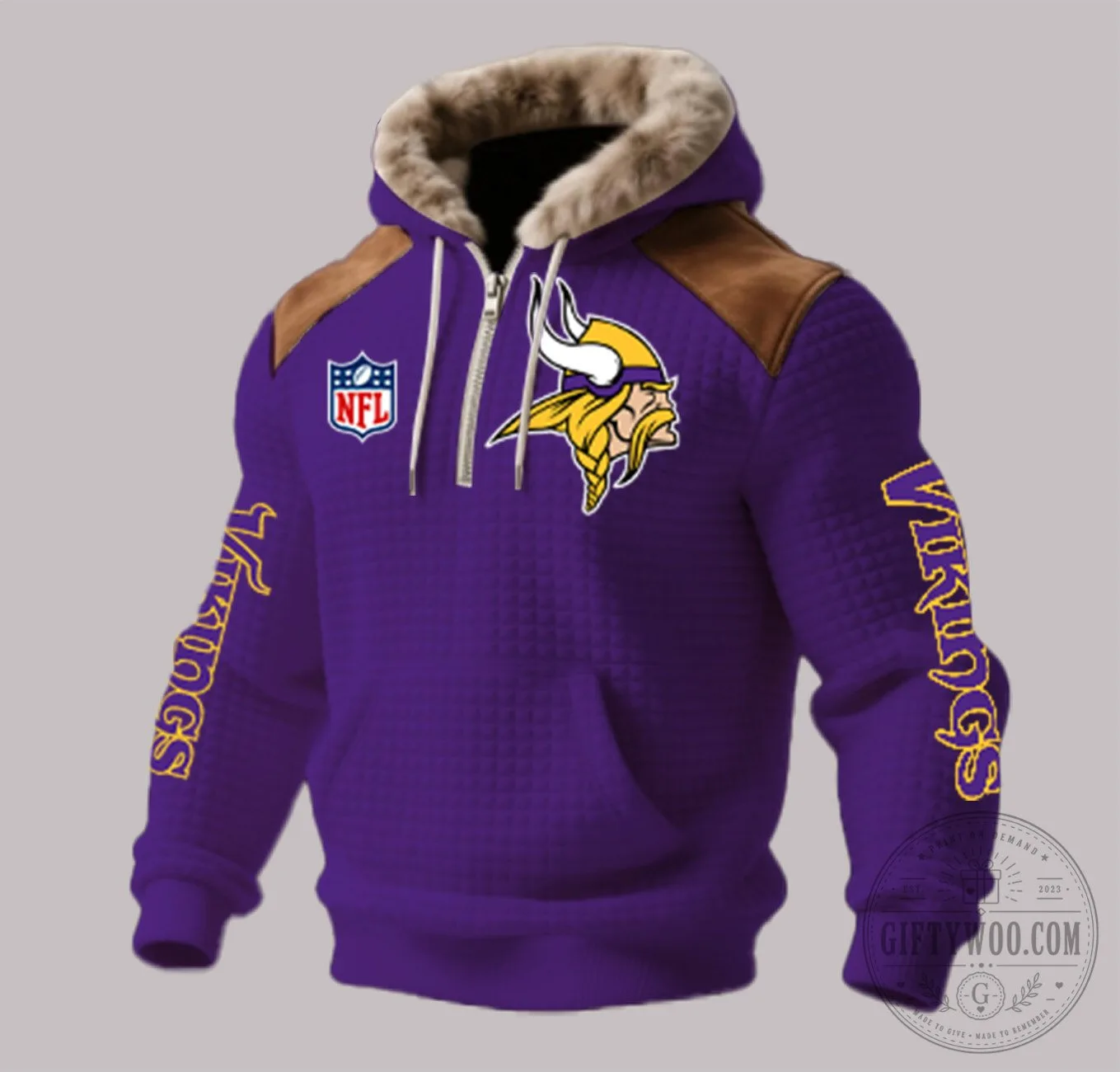 Minnesota Vikings NFL Quilted Purple Winter Hoodie with Faux Fur Lining 1 Minnesota Vikings NFL Quilted Purple Winter Hoodie with Faux Fur Lining