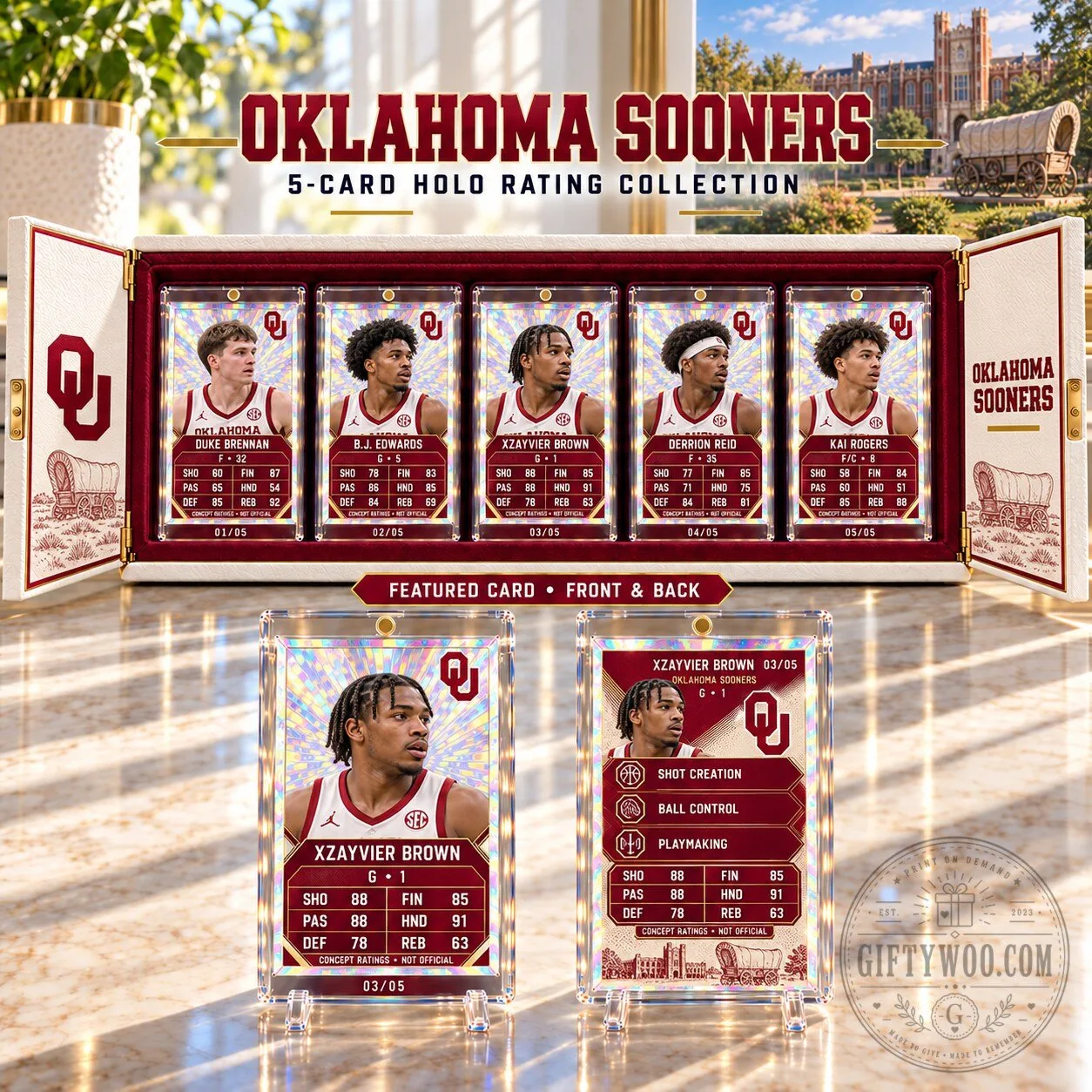 Oklahoma Sooners Basketball 5-Card Holo Rating Collection Box Set