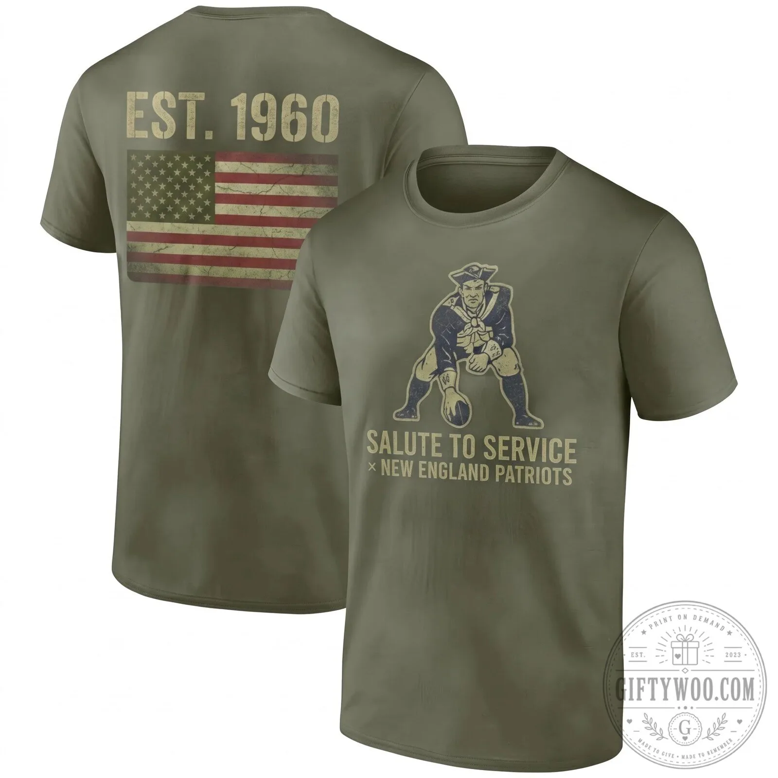 New England Patriots Salute To Service American Flag Est. 1960 T-Shirt