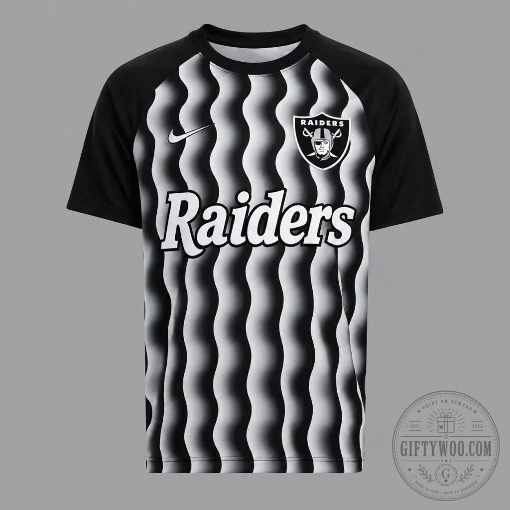 Las Vegas Raiders Wavy Pattern Black and White Football Team T-Shirt Las Vegas Raiders Wavy Pattern Black and White Football Team T-Shirt