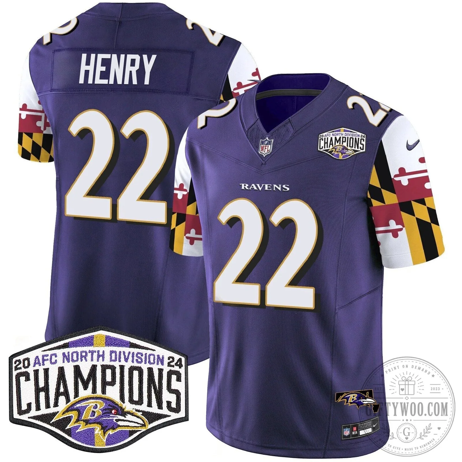 Derrick Henry Football Jersey - 2024 AFC North Division Champions, Baltimore Ravens 2 Derrick Henry Football Jersey - 2024 AFC North Division Champions, Baltimore Ravens