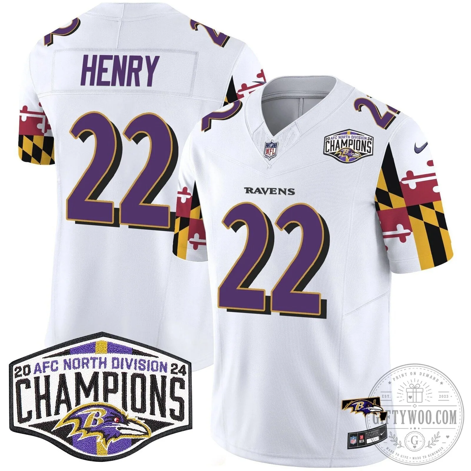 Derrick Henry Football Jersey - 2024 AFC North Division Champions, Baltimore Ravens 41 Derrick Henry Football Jersey - 2024 AFC North Division Champions, Baltimore Ravens
