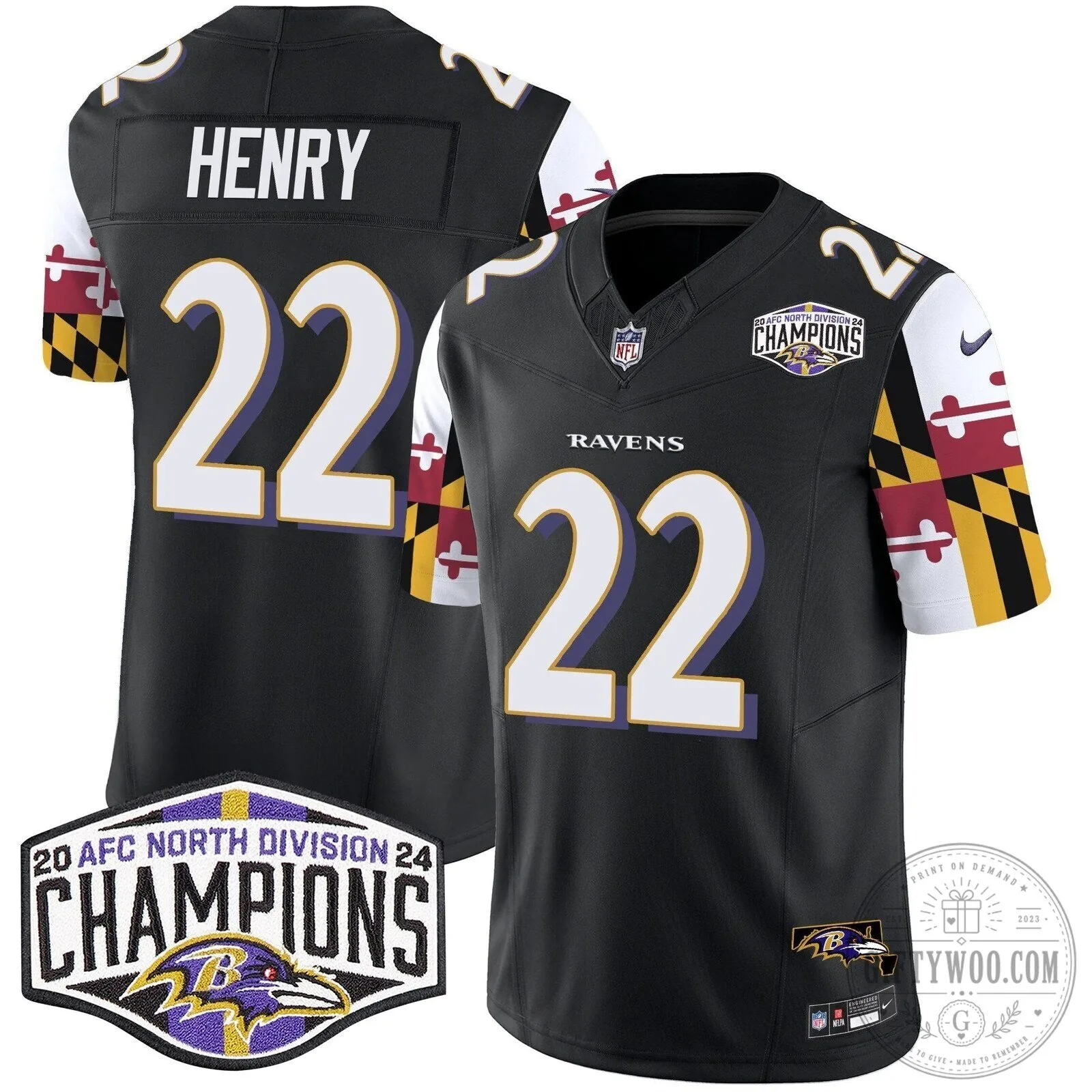 Derrick Henry Football Jersey - 2024 AFC North Division Champions, Baltimore Ravens 50 Derrick Henry Football Jersey - 2024 AFC North Division Champions, Baltimore Ravens
