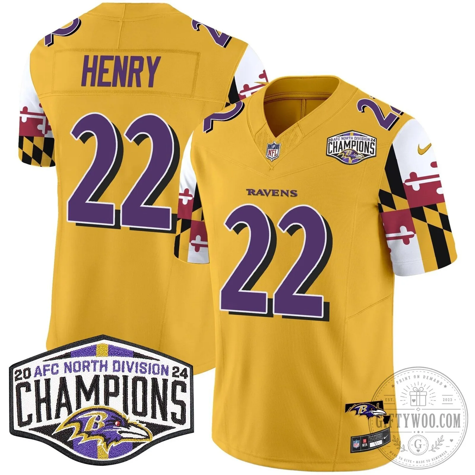 Derrick Henry Football Jersey - 2024 AFC North Division Champions, Baltimore Ravens 60 Derrick Henry Football Jersey - 2024 AFC North Division Champions, Baltimore Ravens