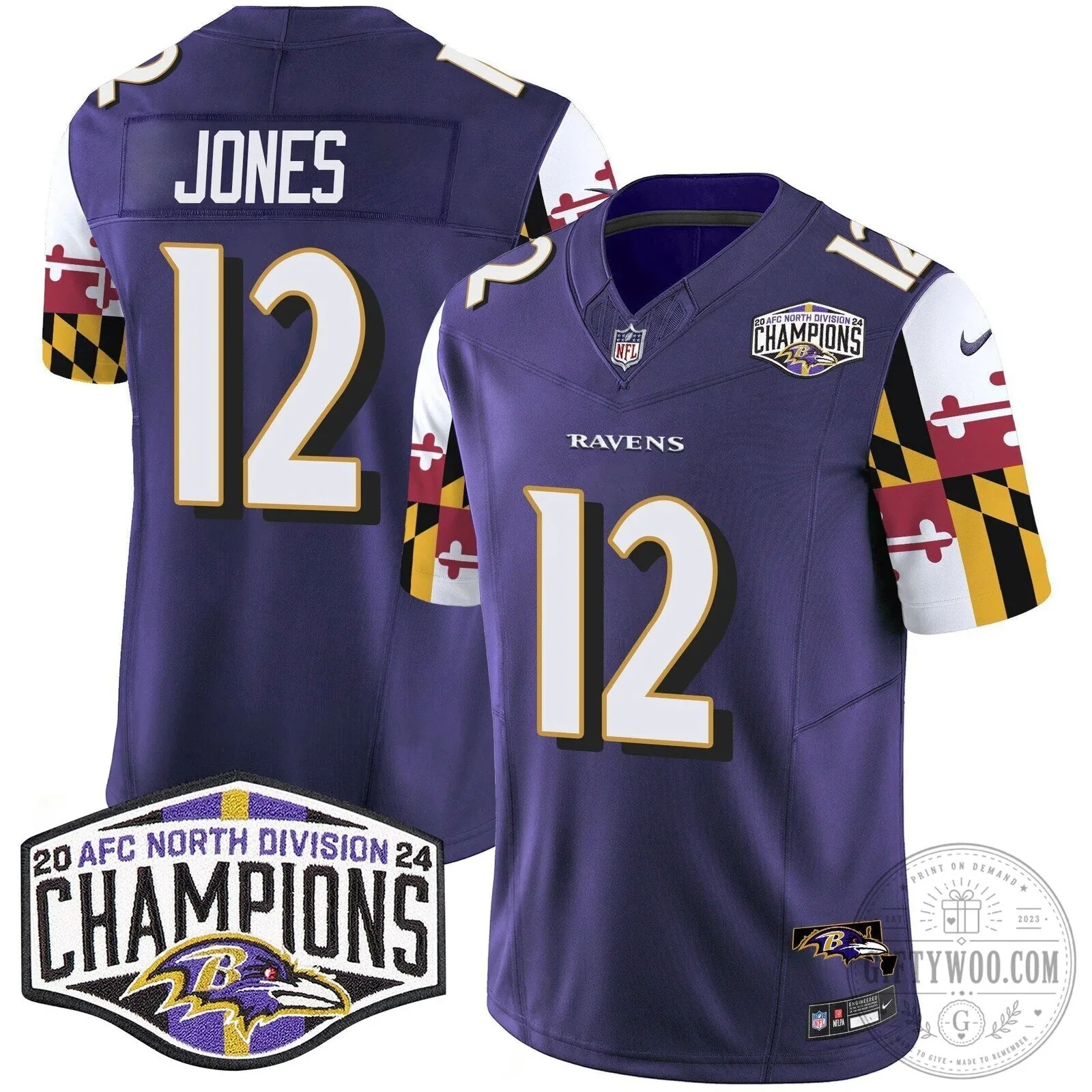 Derrick Henry Football Jersey - 2024 AFC North Division Champions, Baltimore Ravens 74 Derrick Henry Football Jersey - 2024 AFC North Division Champions, Baltimore Ravens
