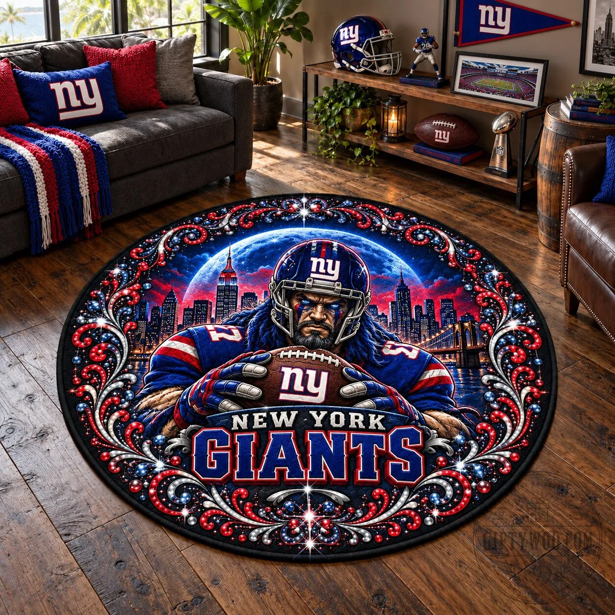 New York Giants Football Team Player Logo Round Area Rug