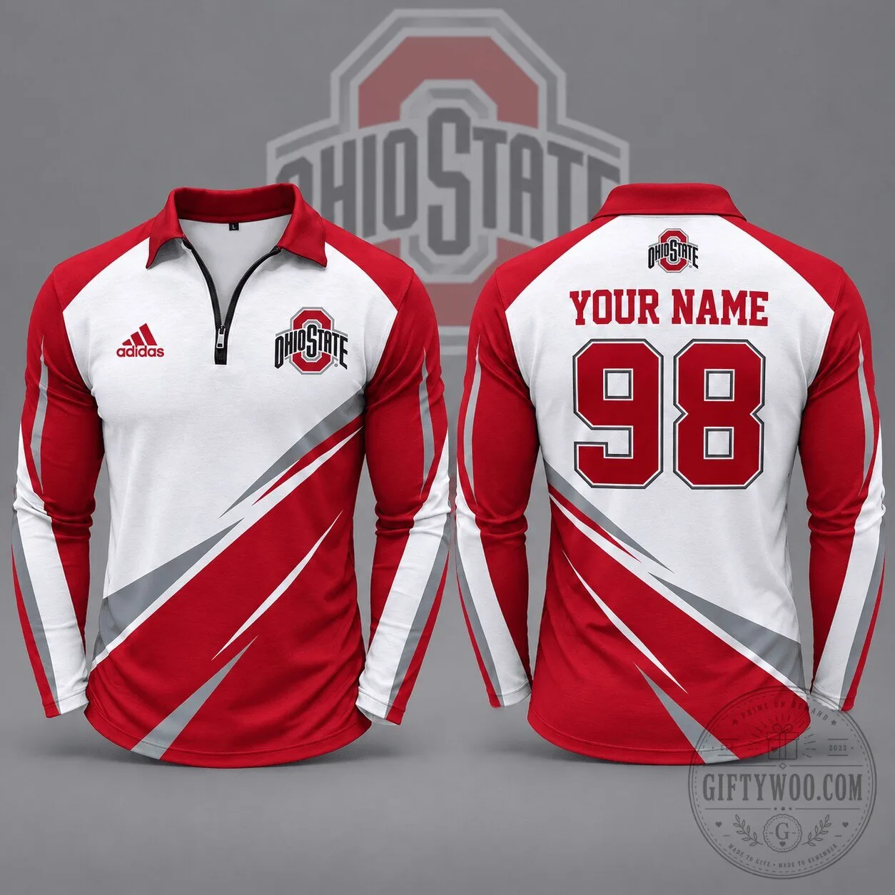 Ohio State Buckeyes Personalized Name and Number Dynamic Stripe Long-Sleeve Polo Shirt