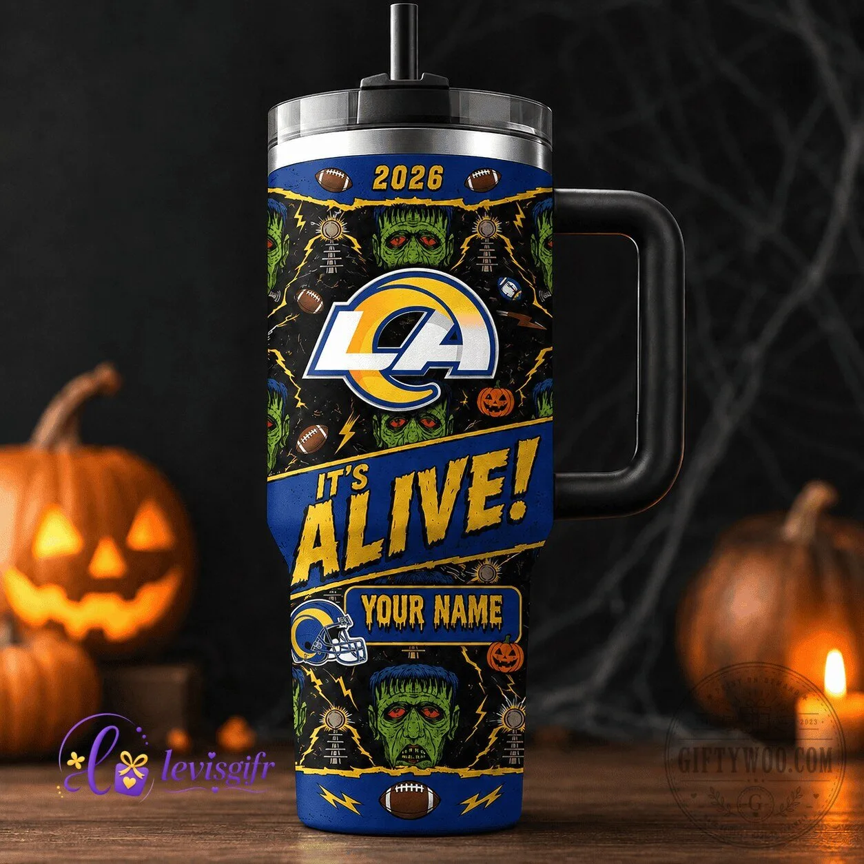 Los Angeles Rams Halloween Frankenstein Monster Personalized Tumbler with Handle
