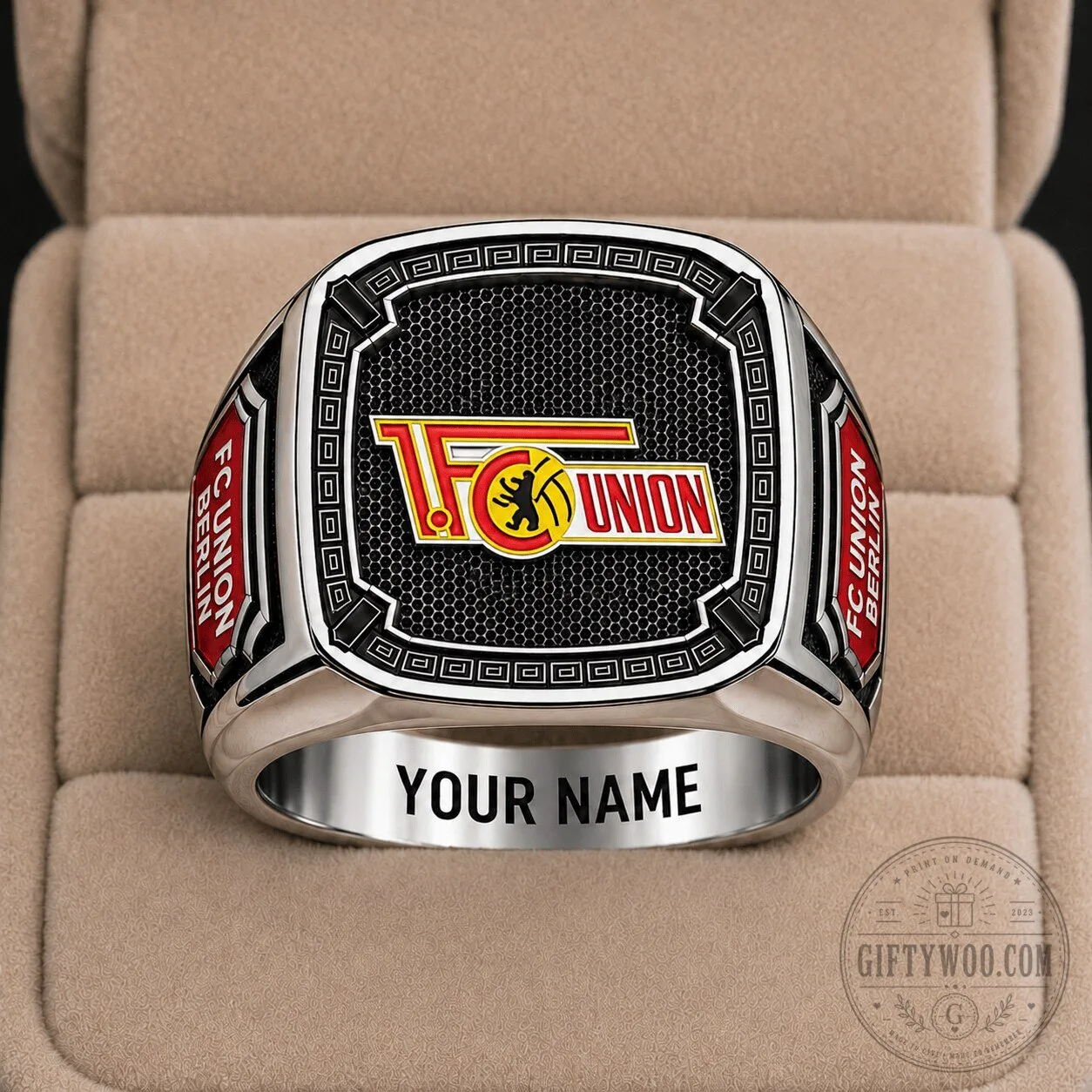 FC Union Berlin Bundesliga Football Team Logo Personalized Silver Ring