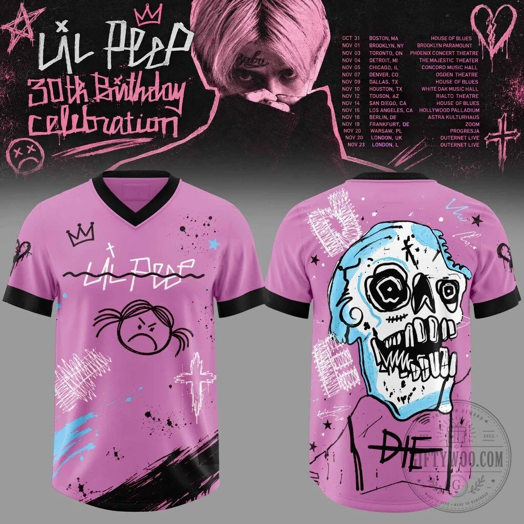 Lil Peep 30th Birthday Celebration Tour Pink All-Over Print Football Jersey 1 Lil Peep 30th Birthday Celebration Tour Pink All-Over Print Football Jersey