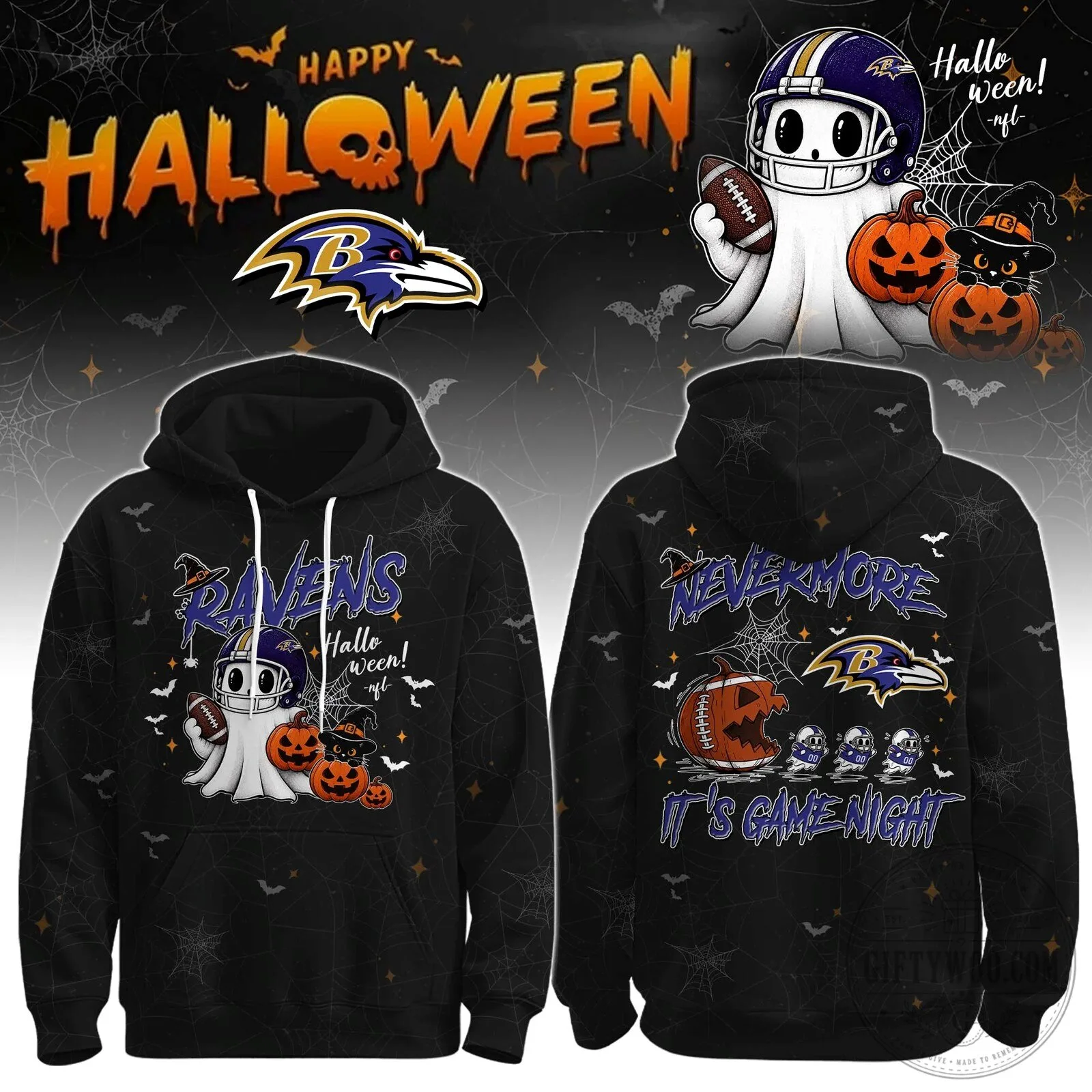 Baltimore Ravens Halloween Nevermore It's Game Night Football Hoodie
