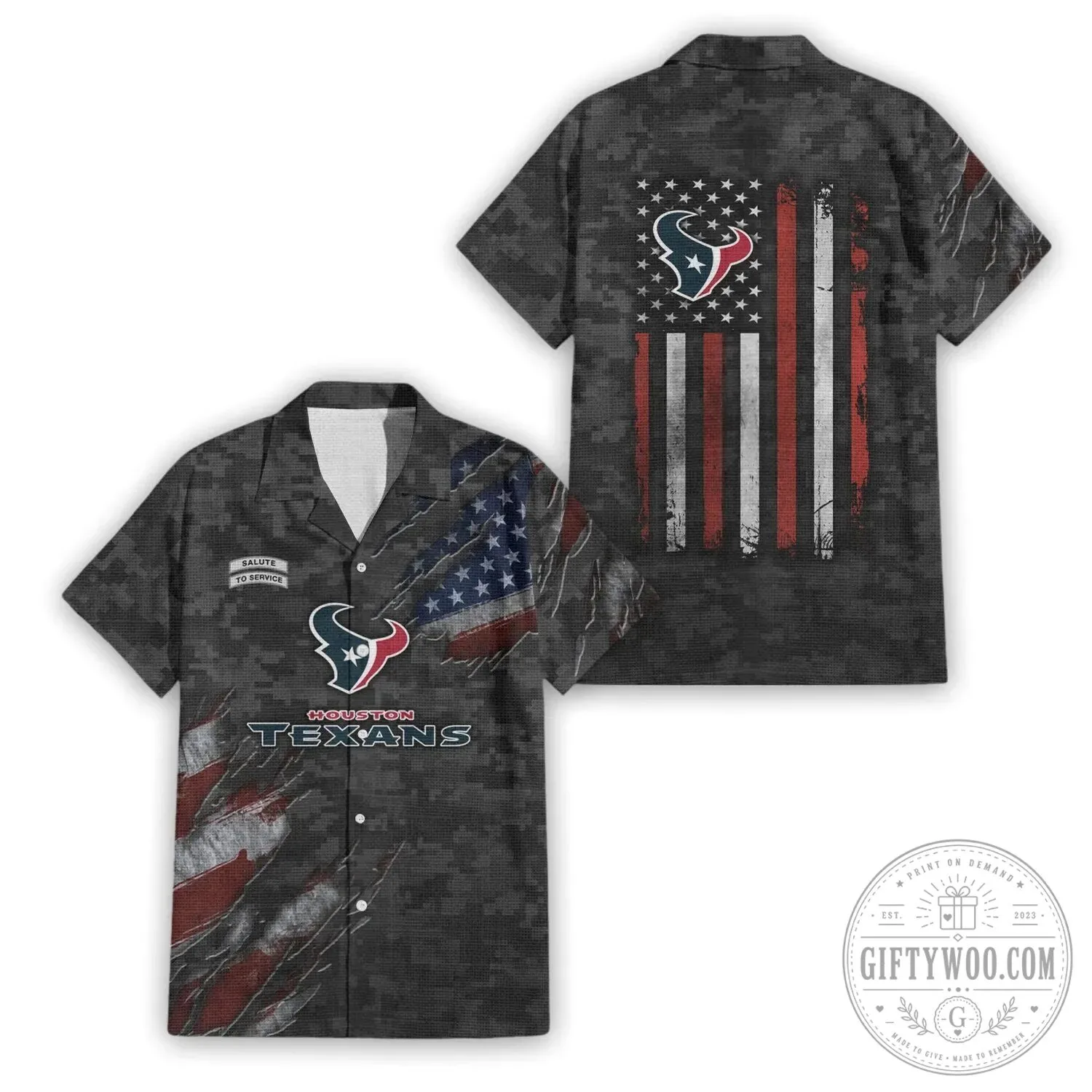 Houston Texans Salute To Service American Flag Hawaiian Shirt