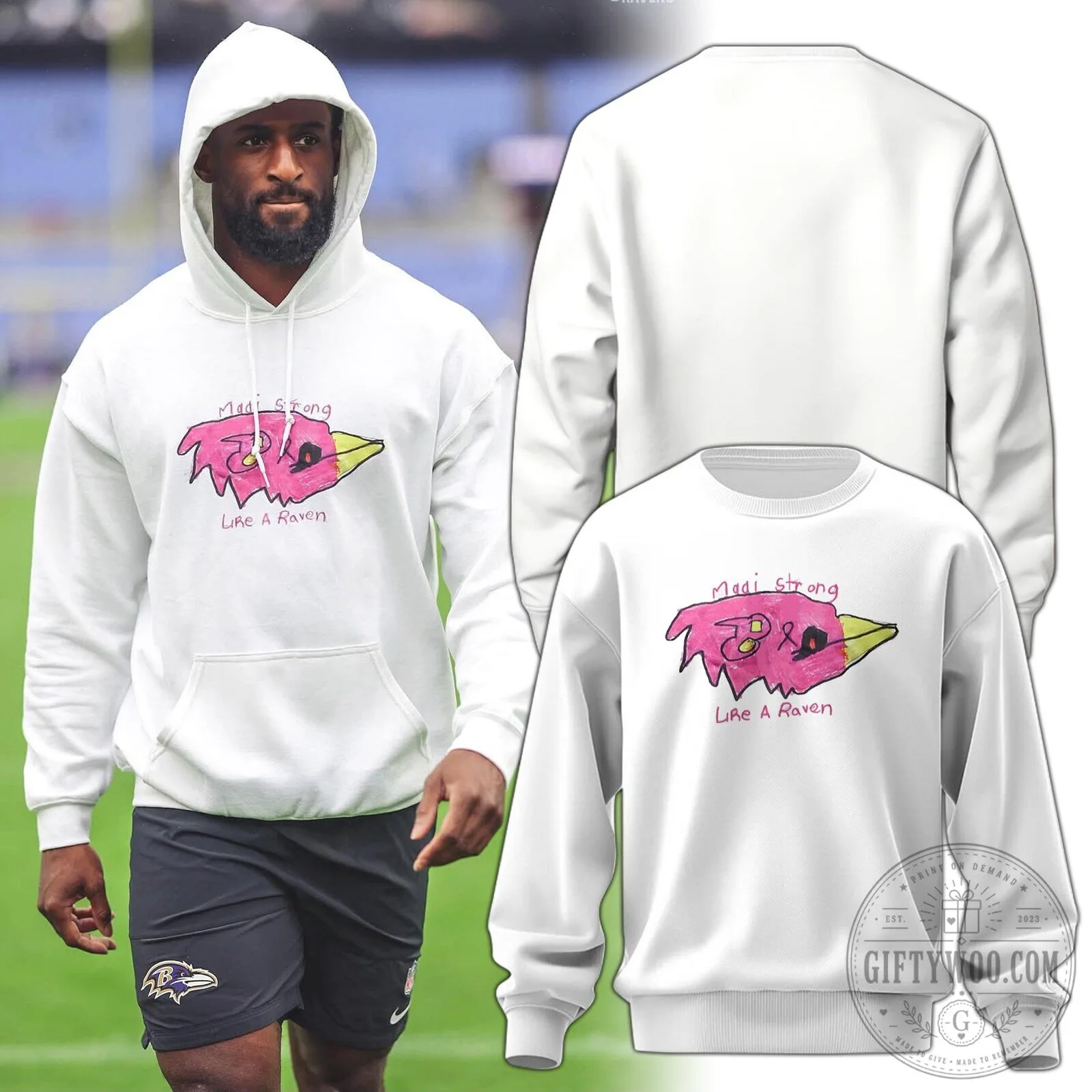 Baltimore Ravens Madi Strong Like A Raven Breast Cancer Awareness Hoodie
