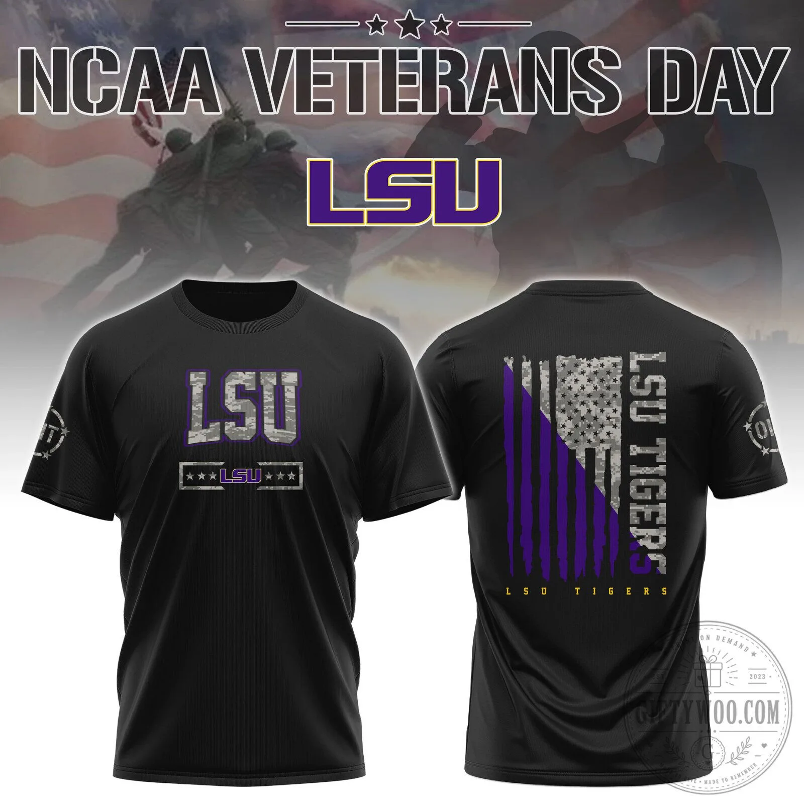 LSU Tigers Veterans Day American Flag Camouflage Graphic T-Shirt
