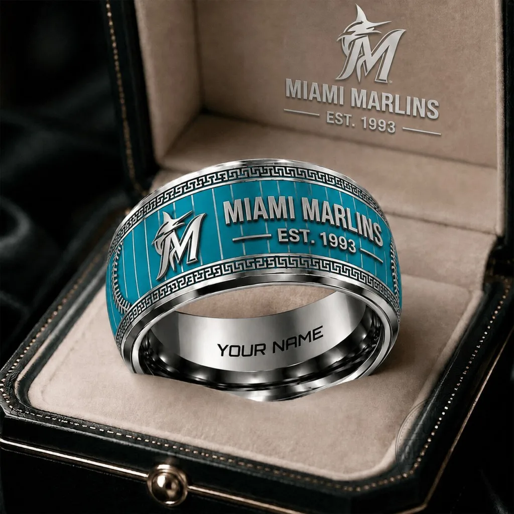 Miami Marlins Baseball Team Logo Tungsten Ring Personalized Gift for Men and Women Miami Marlins Baseball Team Logo Tungsten Ring Personalized Gift for Men and Women