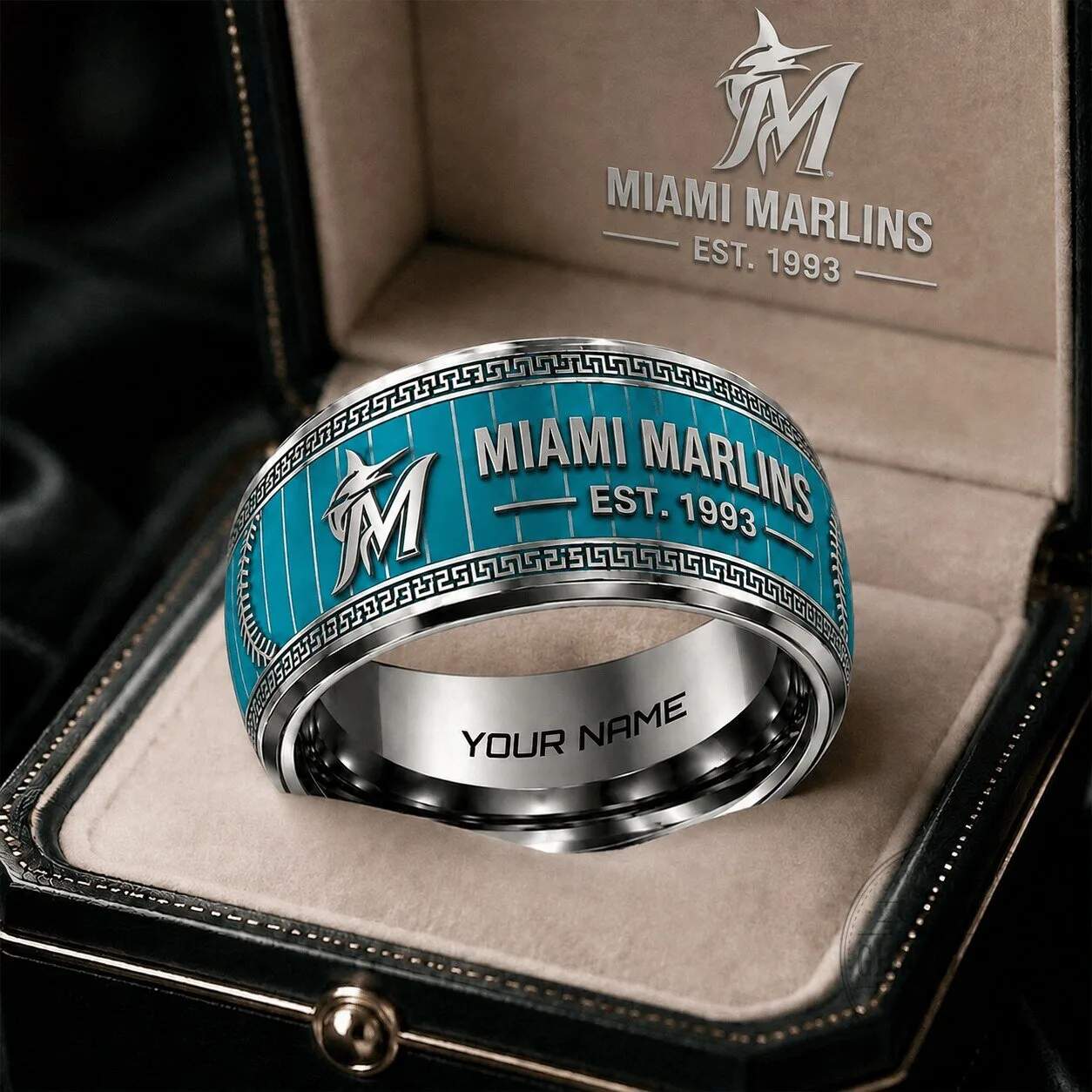 Miami Marlins Baseball Team Logo Tungsten Ring Personalized Gift for Men and Women