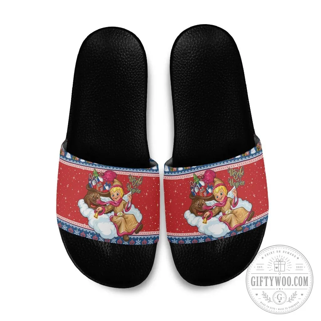 Czech Republic Christmas Jezisek Vesele Vanoce Holiday Slide Sandals