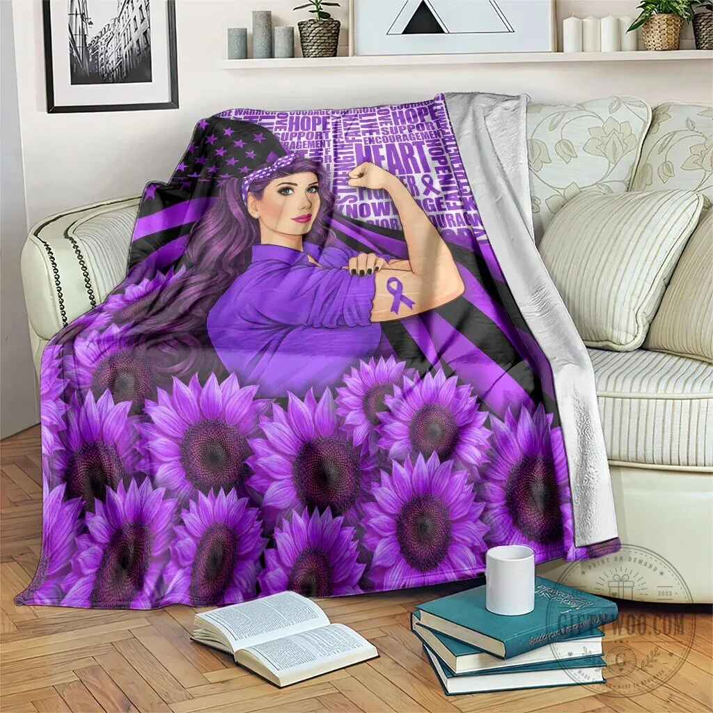 Domestic Violence Awareness Strong Woman Purple Ribbon Sunflower Flag Blanket
