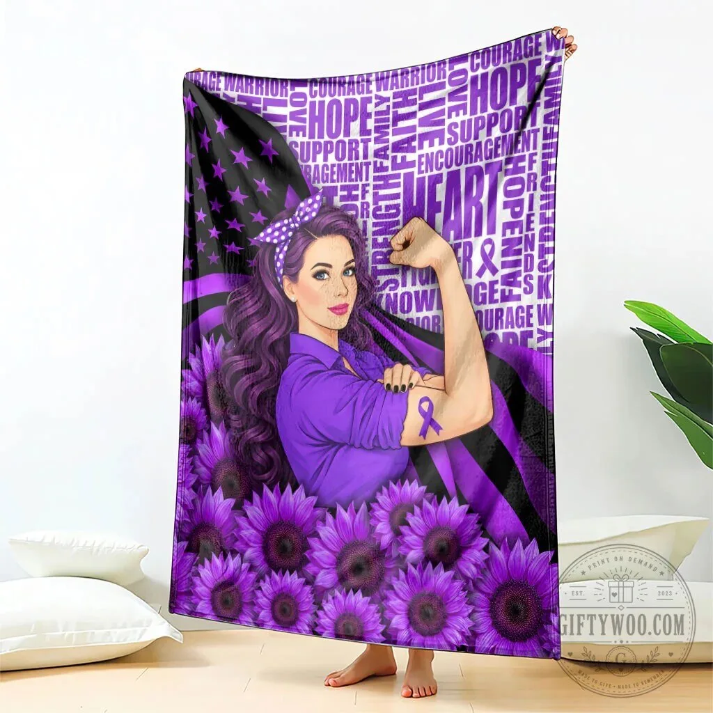 Domestic Violence Awareness Strong Woman Purple Ribbon Sunflower Flag Blanket 11 Domestic Violence Awareness Strong Woman Purple Ribbon Sunflower Flag Blanket