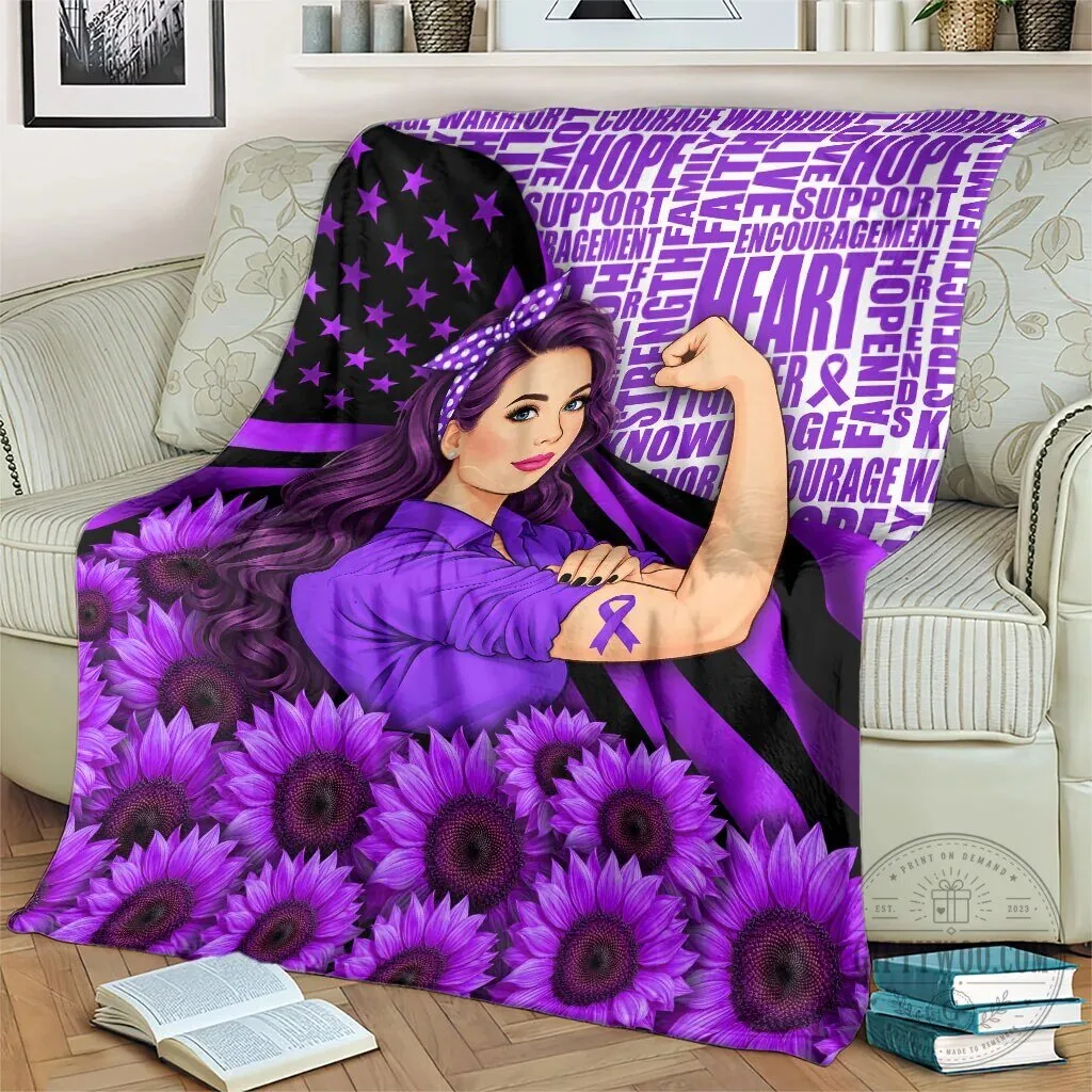 Domestic Violence Awareness Strong Woman Purple Ribbon Sunflower Flag Blanket 13 Domestic Violence Awareness Strong Woman Purple Ribbon Sunflower Flag Blanket