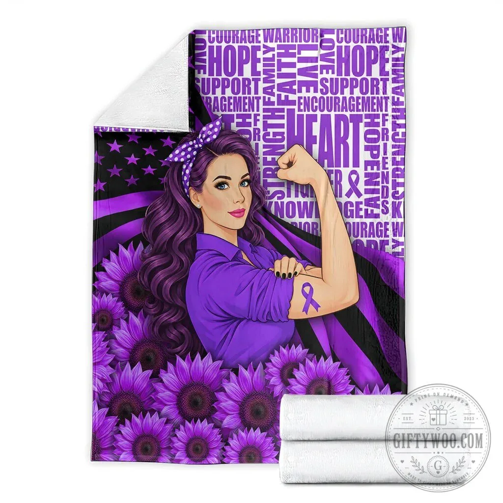 Domestic Violence Awareness Strong Woman Purple Ribbon Sunflower Flag Blanket 15 Domestic Violence Awareness Strong Woman Purple Ribbon Sunflower Flag Blanket