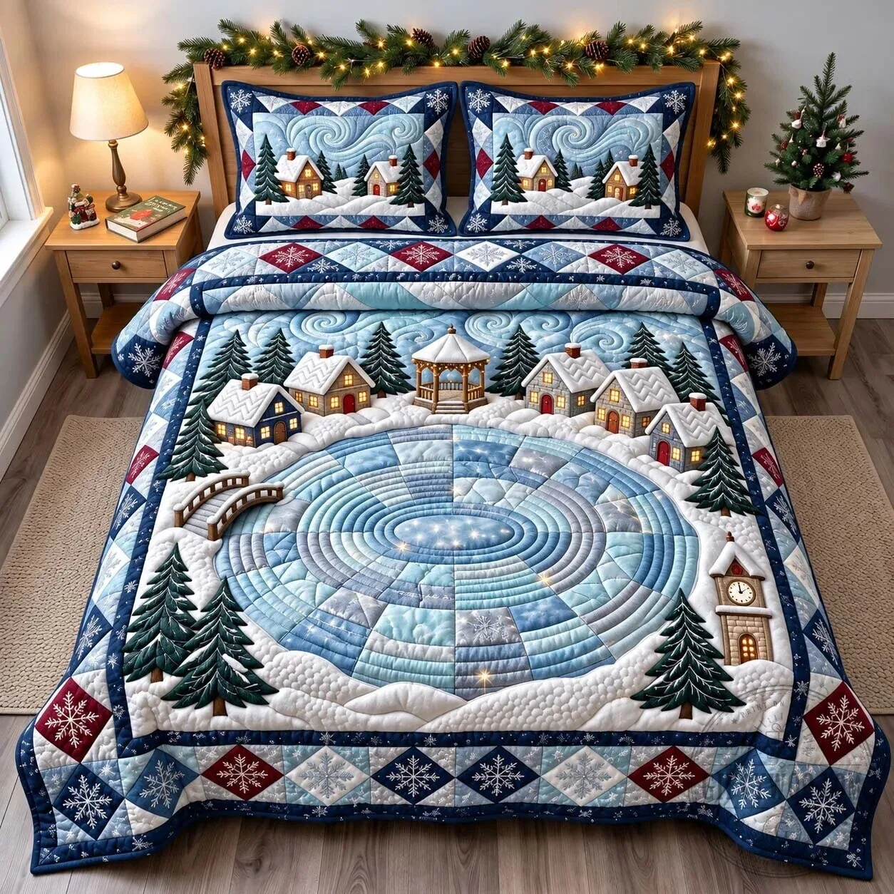 Frozen Christmas Village Winter Wonderland Quilted Bedding Set 1 Frozen Christmas Village Winter Wonderland Quilted Bedding Set