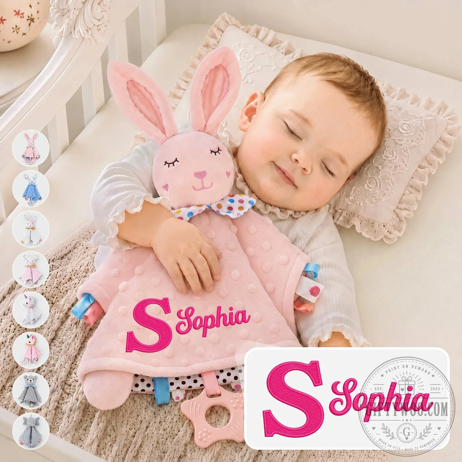 Personalized Baby Bunny Security Blanket with Name and Initial, Custom Baby Shower Gift 6 Personalized Baby Bunny Security Blanket with Name and Initial, Custom Baby Shower Gift
