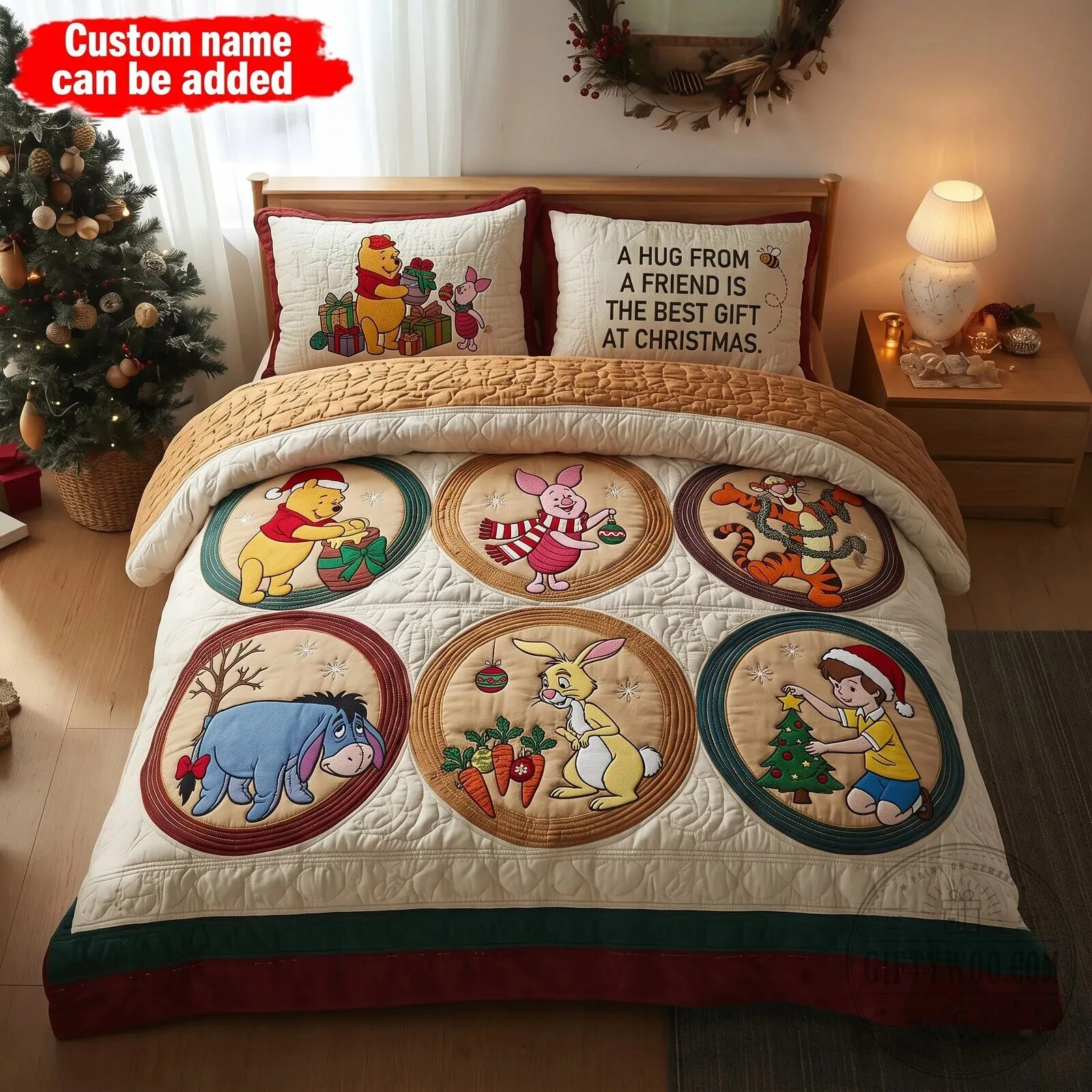 Winnie The Pooh Christmas Quilted Bedding Set with Pillow Shams