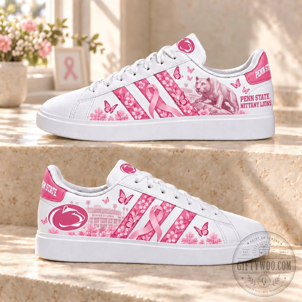 Penn State Nittany Lions Breast Cancer Awareness Pink Ribbon Sneakers
