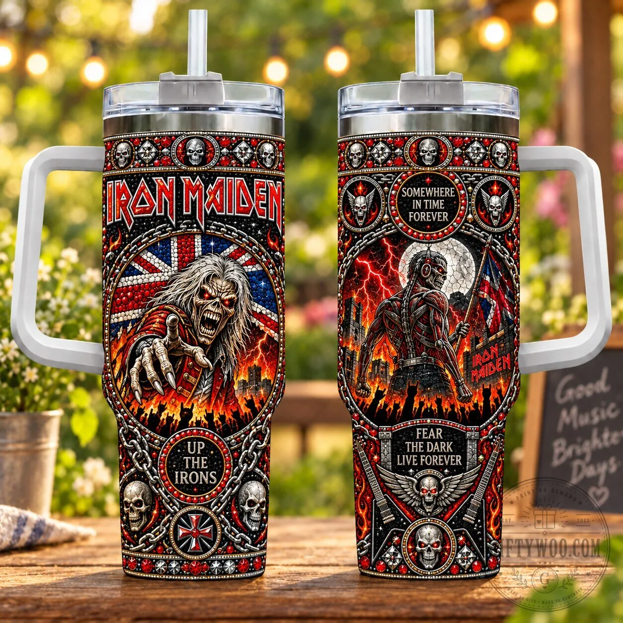 Iron Maiden Eddie Somewhere in Time Fear the Dark Stainless Steel Tumbler
