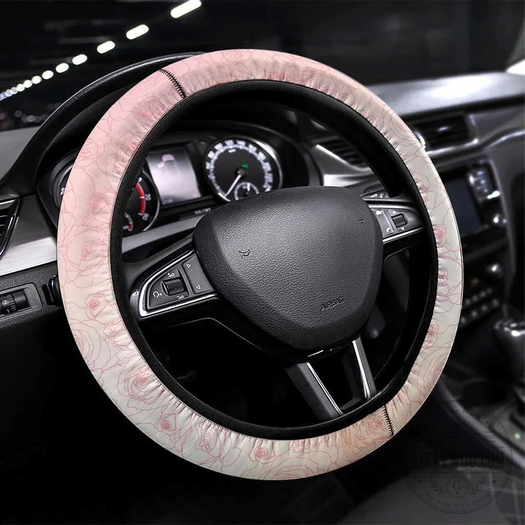 Pink Rose Wreath Pattern Car Steering Wheel Cover