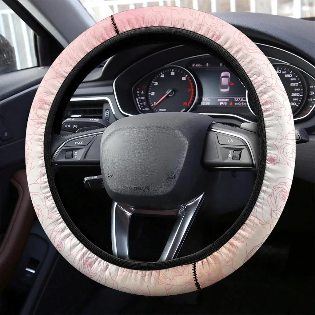 Pink Rose Wreath Pattern Car Steering Wheel Cover 3 Pink Rose Wreath Pattern Car Steering Wheel Cover