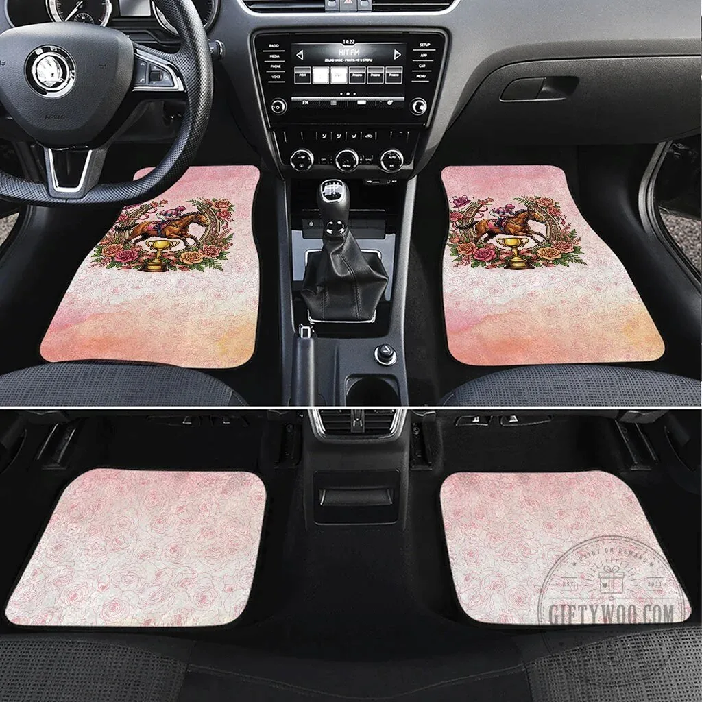 Melbourne Horse Race Floral Horseshoe Pink Rose Car Mat Set 1 Melbourne Horse Race Floral Horseshoe Pink Rose Car Mat Set